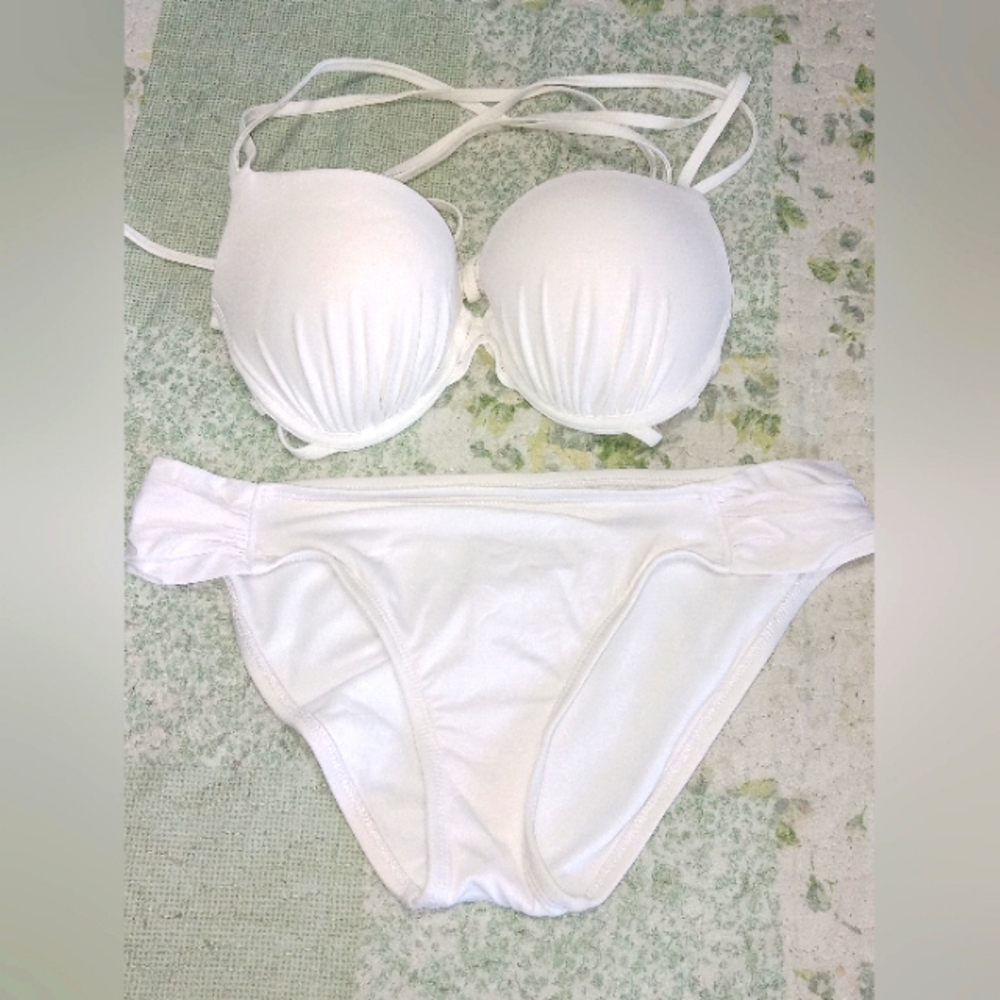 White Bathing Suit Top medium and bottom size large